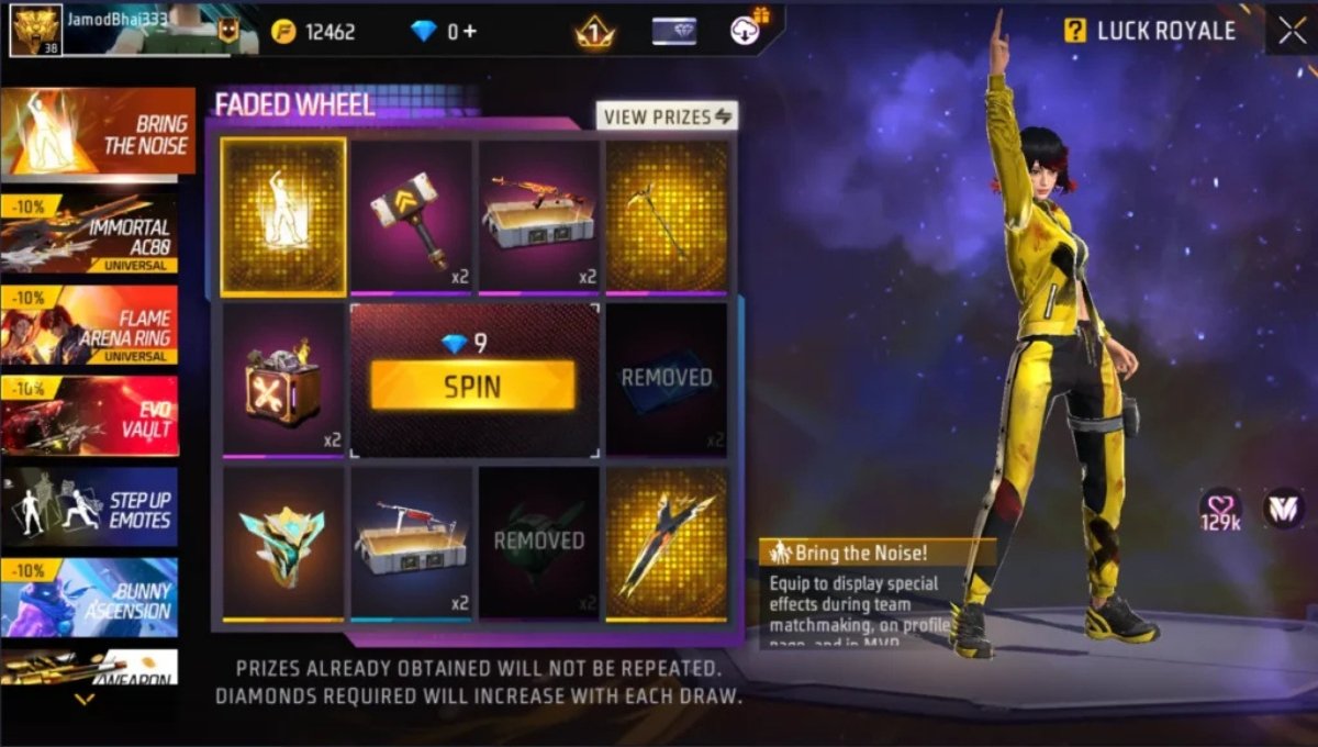 Free Fire Faded Wheel Grand Reward